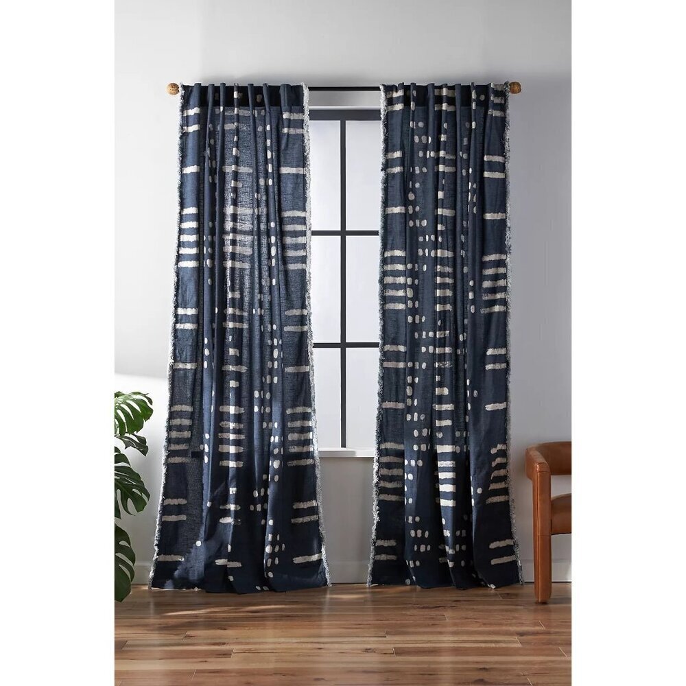 Anthropologie Fringed Elise Curtain Blue NWOT $129 50"x108"